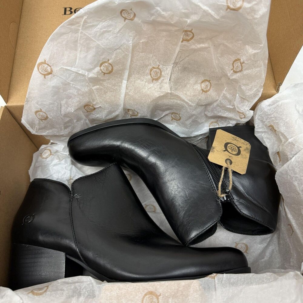 Born Boots Womens Size 10 Black Leather Kenzy Ankle Booties Side Zip Comfort - Picture 3 of 11